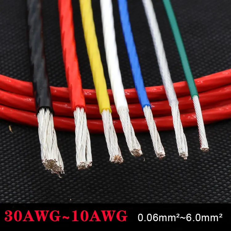 1/5M 10/11/13/14/15/18/20/22/24/26/28/30 AWG Silver Plated PTFE Wire High Purity OFC Copper Cable For 3D Printer DIY