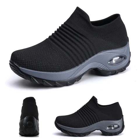 Женские прогулочные туфли без шнуровки с поддержкой свода стопы, удобные носки из пены с эффектом памяти, кроссовки с воздушной подушкой, нескользящая спортивная обувь для женщин