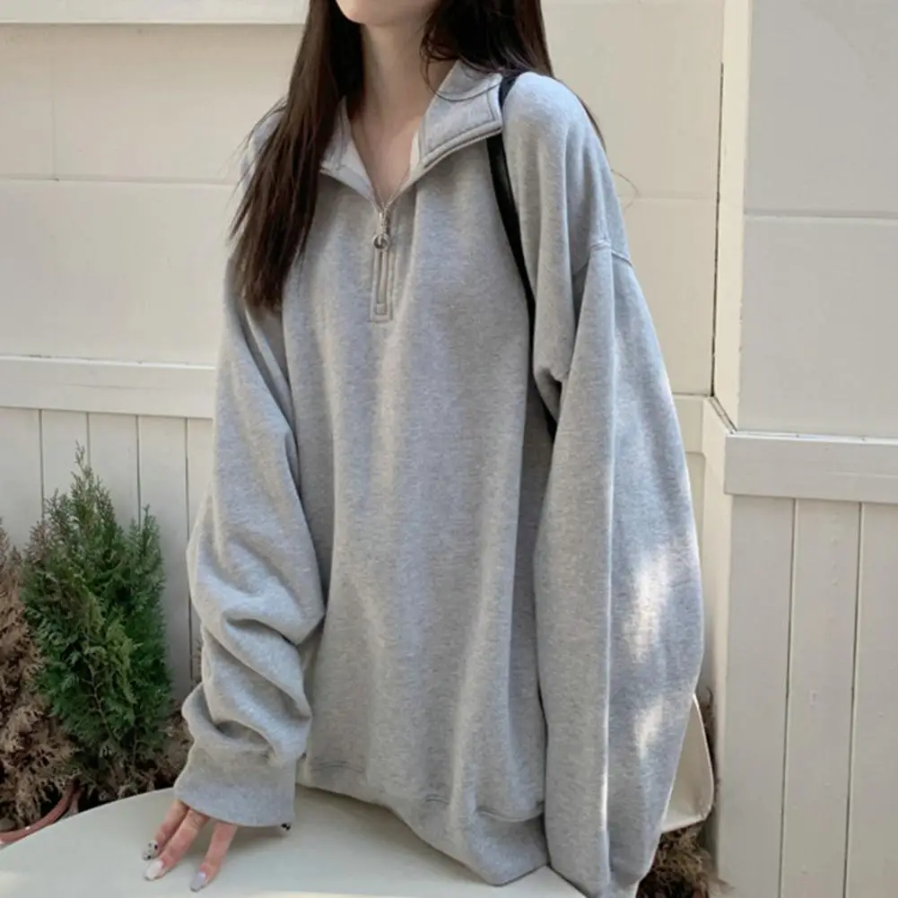 

Sweatshirt Jumper Skin-Touch Pullover Top Shrinkable Cuffs Autumn Solid Color Long Sleeve Sweatshirt Jumper Coldproof