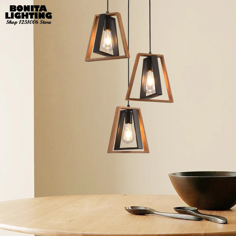 Двухслойная трапециевидная вращающаяся деревянная Подвесная лампа в стиле