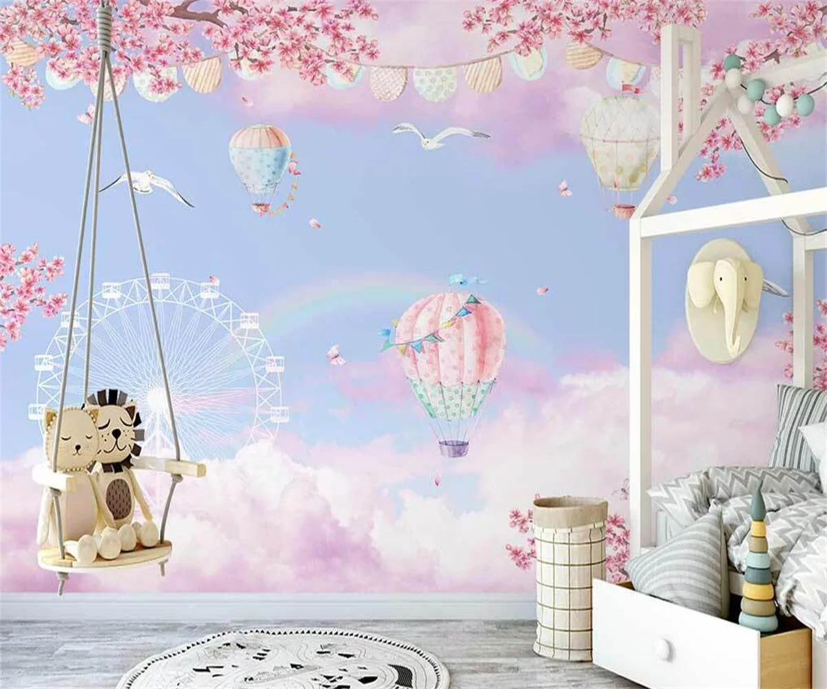 

Скандинавская фантазия облако рай розовый воздушный шар фон роспись обои для детской комнаты пользовательские обои Декор