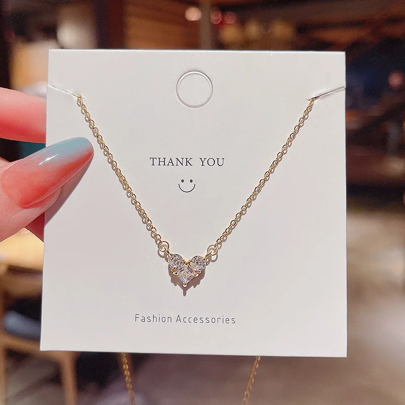 

The New Korean Version Of The Simple Zircon Heart Pendant Necklace Female INS Tide Temperament Titanium Steel Clavicle Chain
