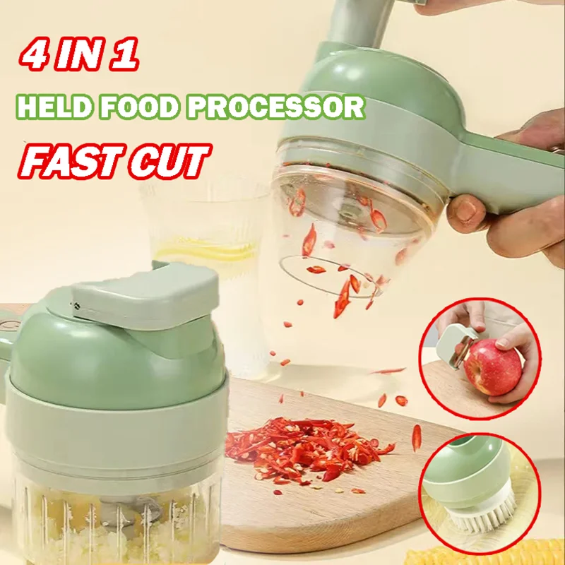 

4In1 Multifunction Food Chopper Slicer Electric Vegetable Cutter Masher Wireless Garlic Crusher Grinder Mixer Kitchen Gadgets