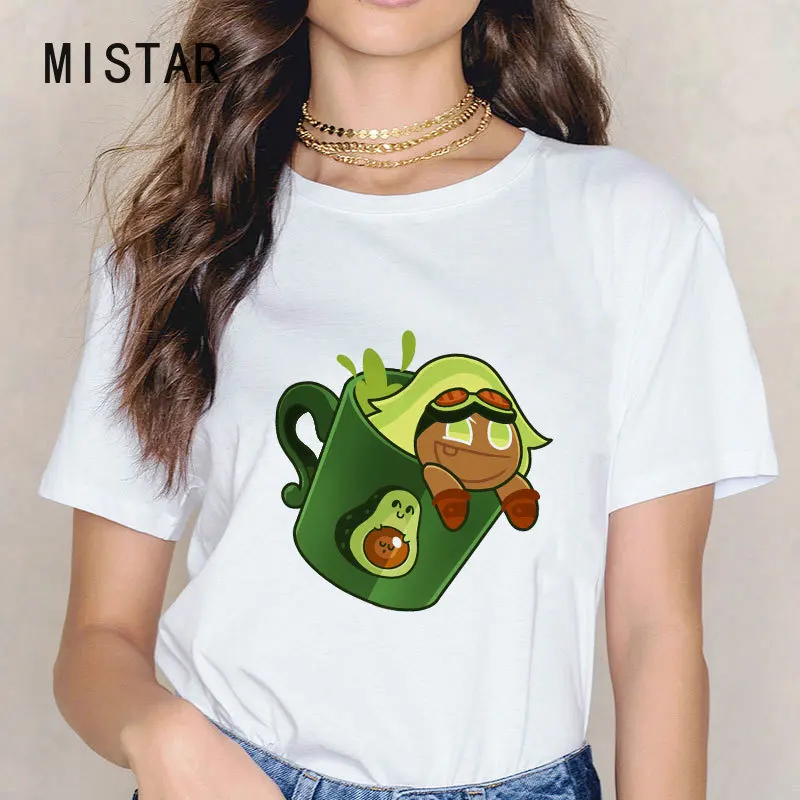 

Женская футболка с принтом авокадо и печенья, Повседневная футболка с коротким рукавом