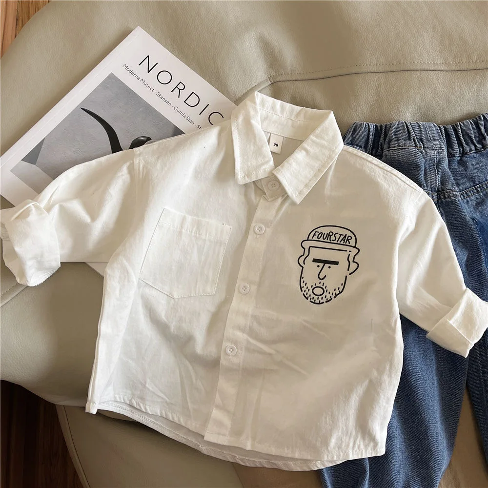 

Spring Autumn Children Baby Boy Cotton Full Sleeve White Shirts Handpainted Graffiti Boy Clothes Suit Kids Casual T-shirts Top