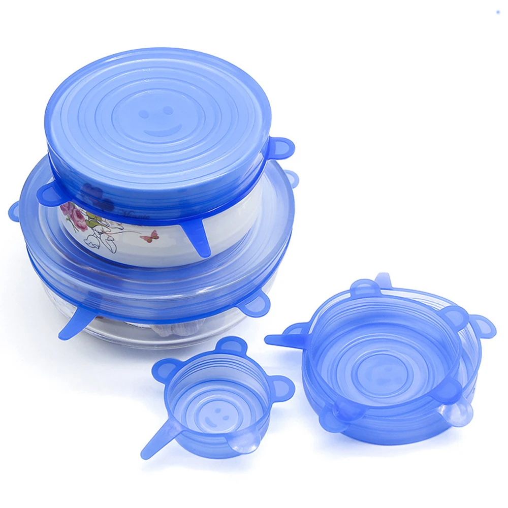 

Силиконовые крышки 6 шт./лот LFGB, многоразовые герметичные крышки для пищевых продуктов, растягивающаяся Крышка для сохранения свежести, кух...