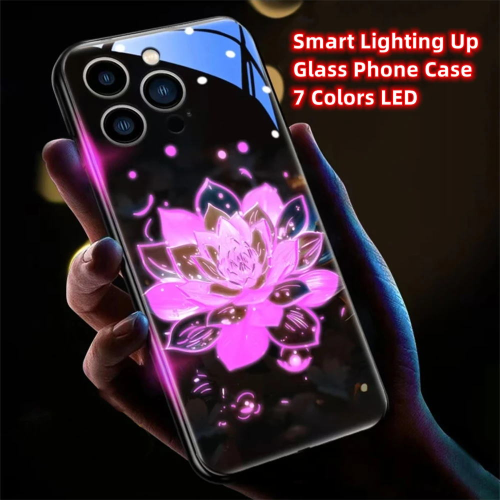 Фото Чехол для телефона Crystal Lotus Luminous Glass со светодиодной подсветкой и вспышкой для Samsung S25 S24 S23 S22 S21 S20 FE Note 20 Plus Ultra №3
