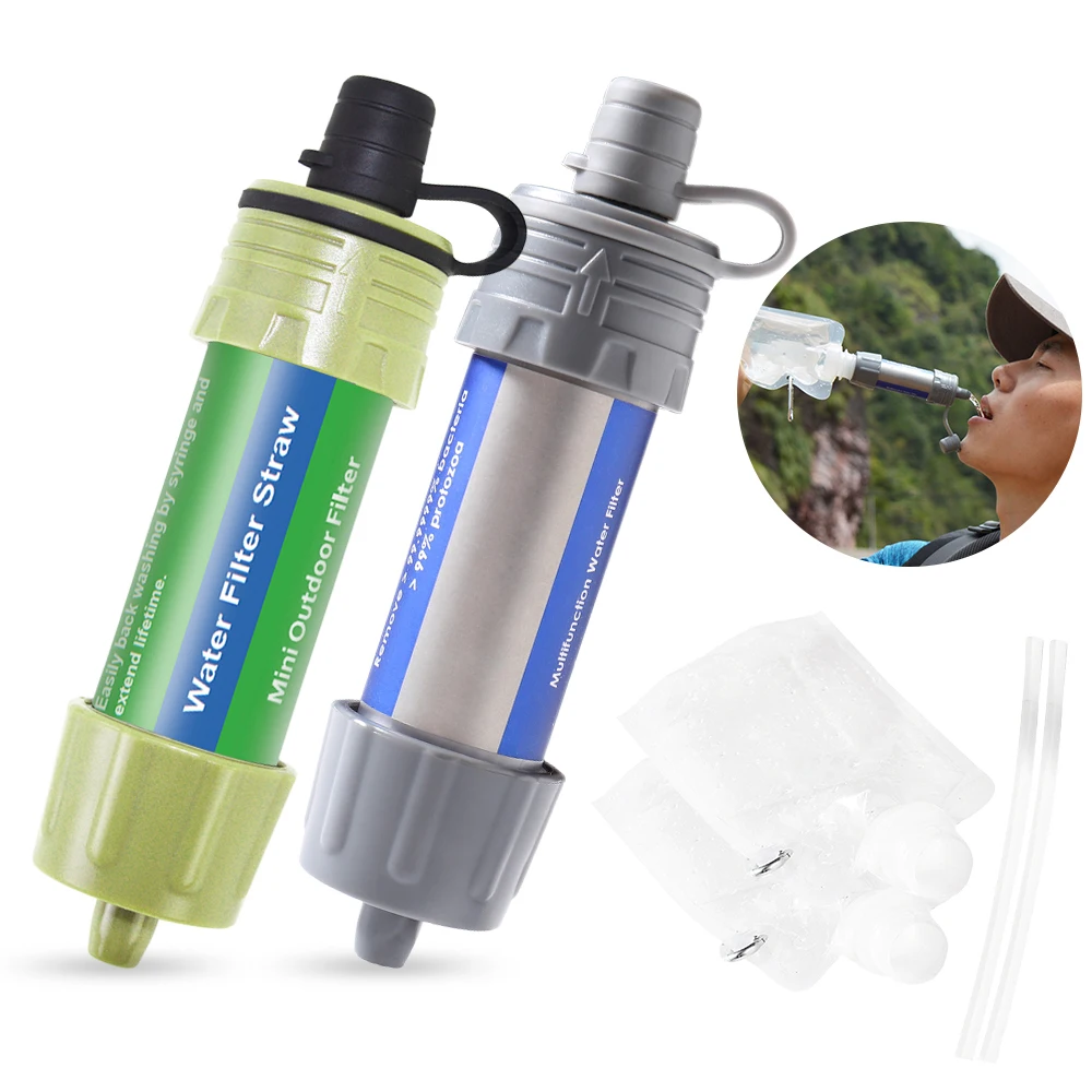 

2 PCS Outdoor Water Filter Straw Water Filtration System Water Purifier for Emergency Preparedness Camping Traveling Backpacking