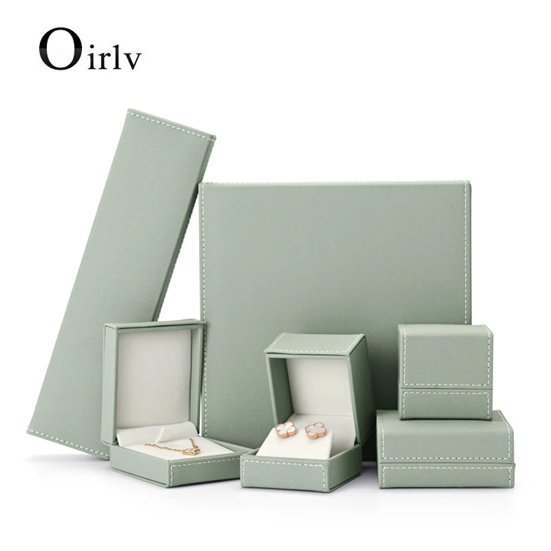 Oirlv Jewelry Box Black Green With Line PU Leather Jewelry Box Wholesale Wedding Gift Earrings Jewelry Box Ring Boxes For Gifts
