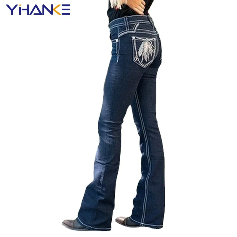 

Новинка 2022, женские расклешенные брюки, облегающие джинсы с карманами, джинсовые расклешенные брюки с вышивкой, женские повседневные брюки,...