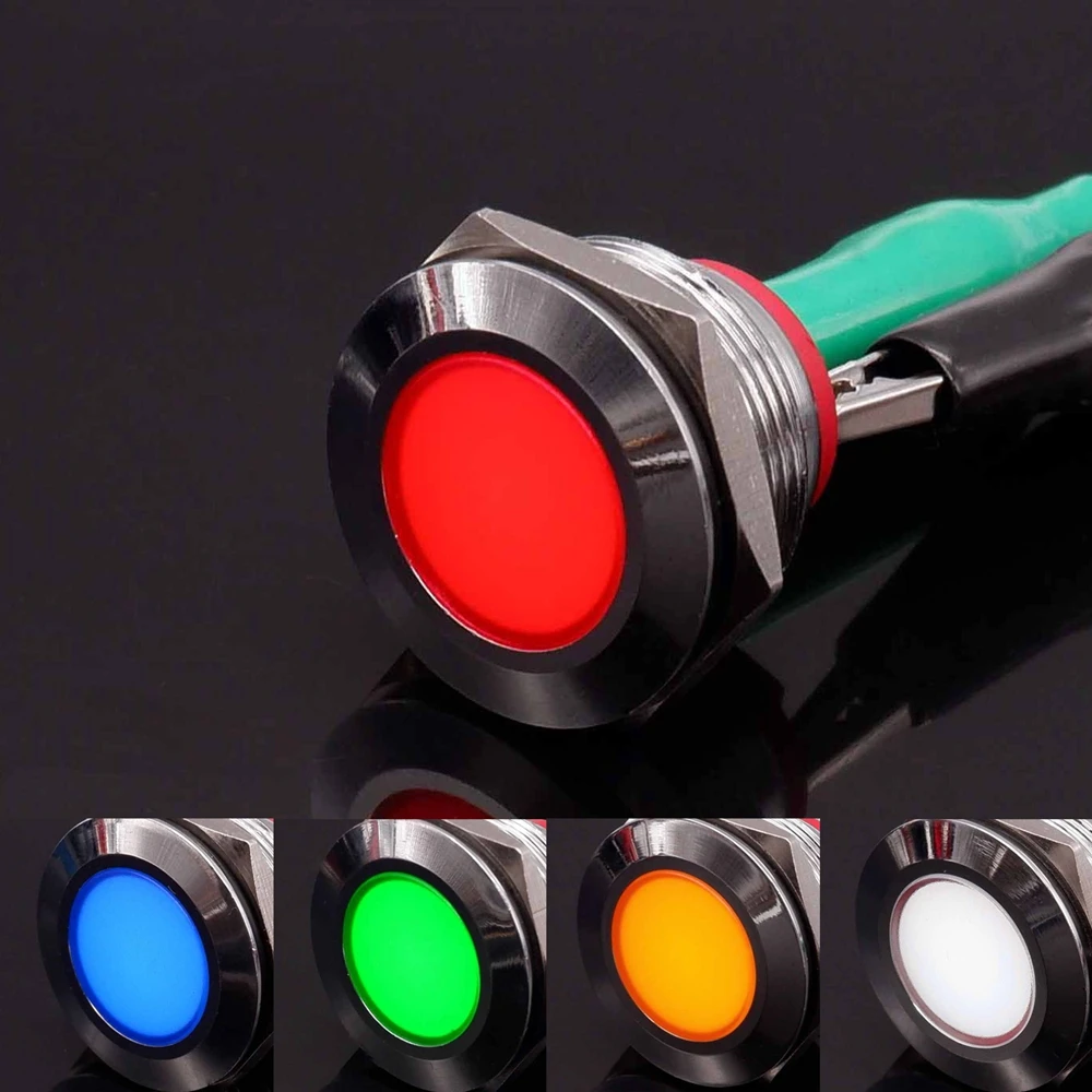 

22mm Metal Power Indicator LED Signal Light 3v 6v 12v 24v 110v 220v Red Orange Green Blue White Screw Terminal Pin Terminal