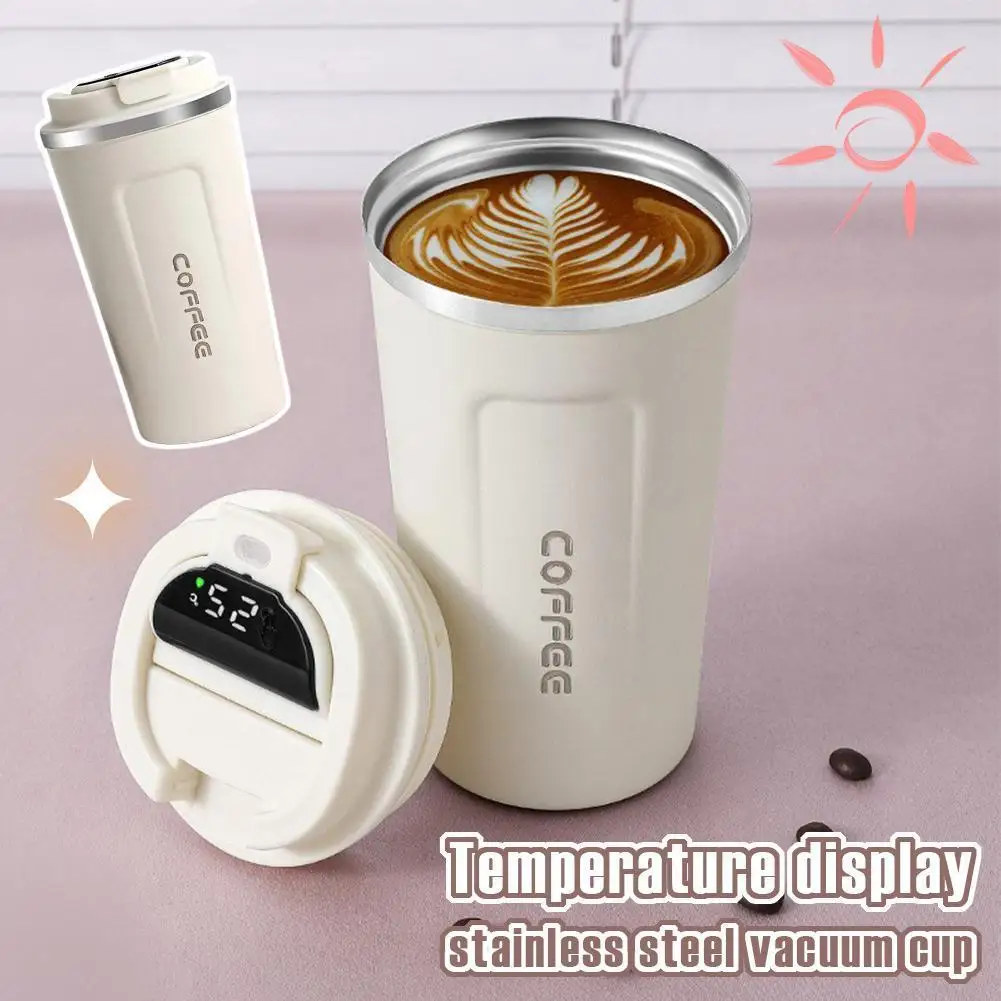 

Portable Stainless Steel Vacuum Cup Temperature Display Thermal Vacuum Mug Cup Travel Thermos Coffee Drinkware White Z9Y0