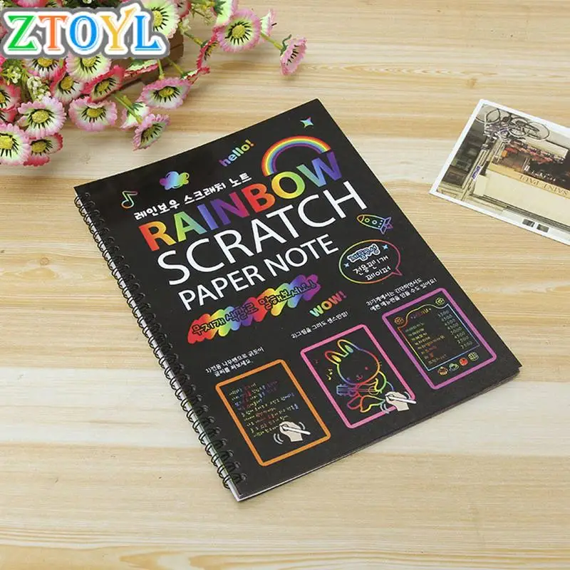 

Magic Rainbow Color Scratch Paper Note books Kids DIY Drawing Toys 26x19cm Scraping Painting Paper Creative Educational Toys
