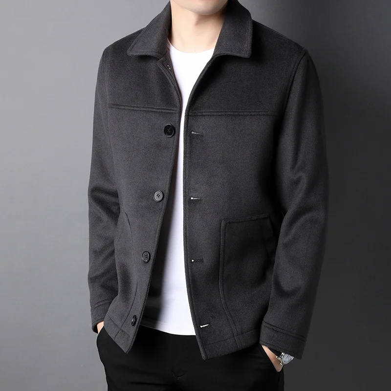 

2023 Korean Lapel Woolen Jacket Men's Loose Short Coat Spring Autumn Thickening Tops Fashion Casual Clothes For Male New S-3XL