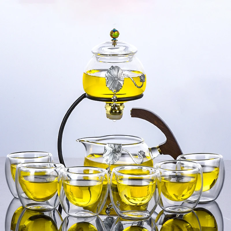 

Magnetic Teapot Glass Tea Set Semi-automatic Drinkware Tea Ceremony Transparent Cover Bowl Teacup Tureen With Lid