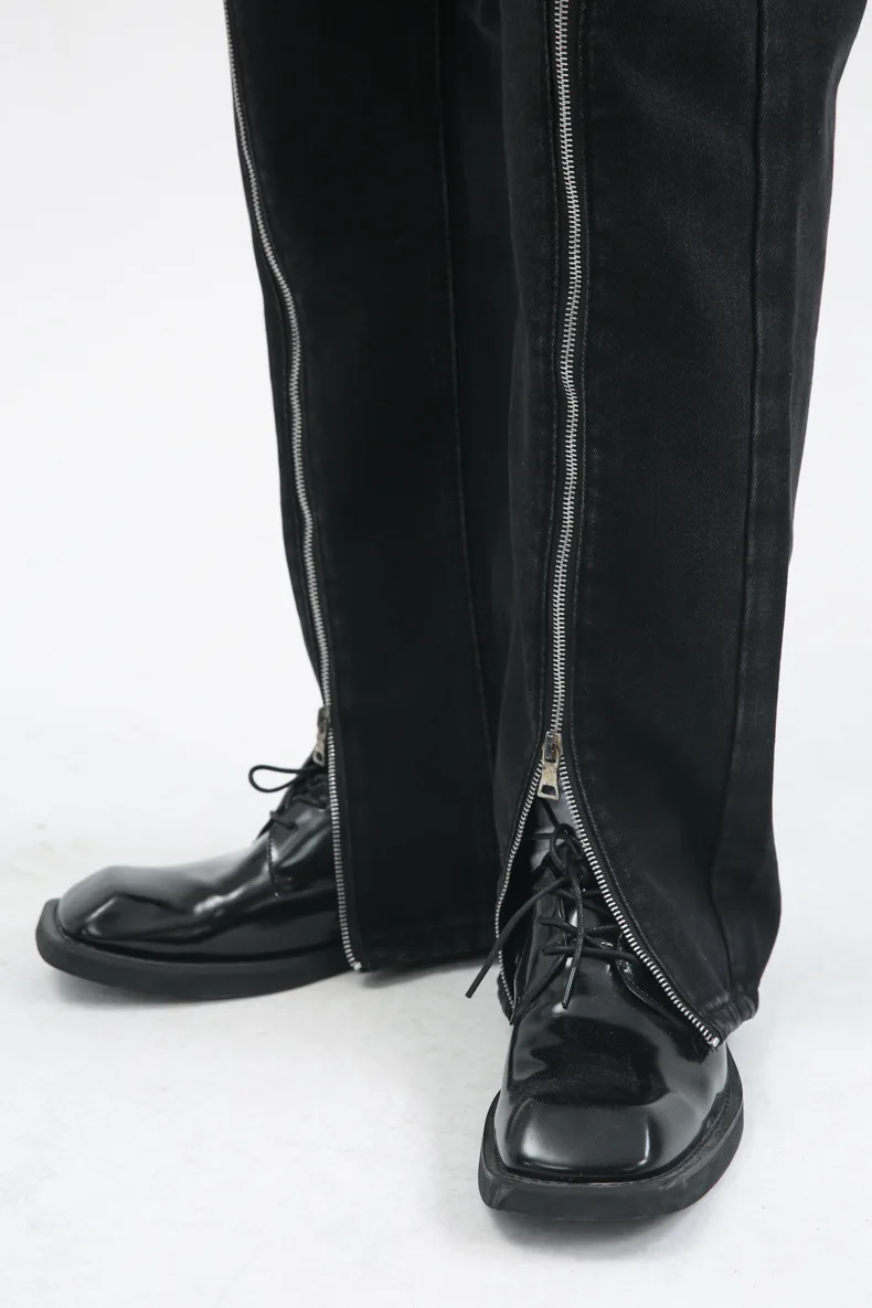 Four Seasons Black Jeans Hip Hop Zipper Design Korean Straight Loose Casual High Street Jeans Y2k Jeans Streetwear Ins Hot Sale