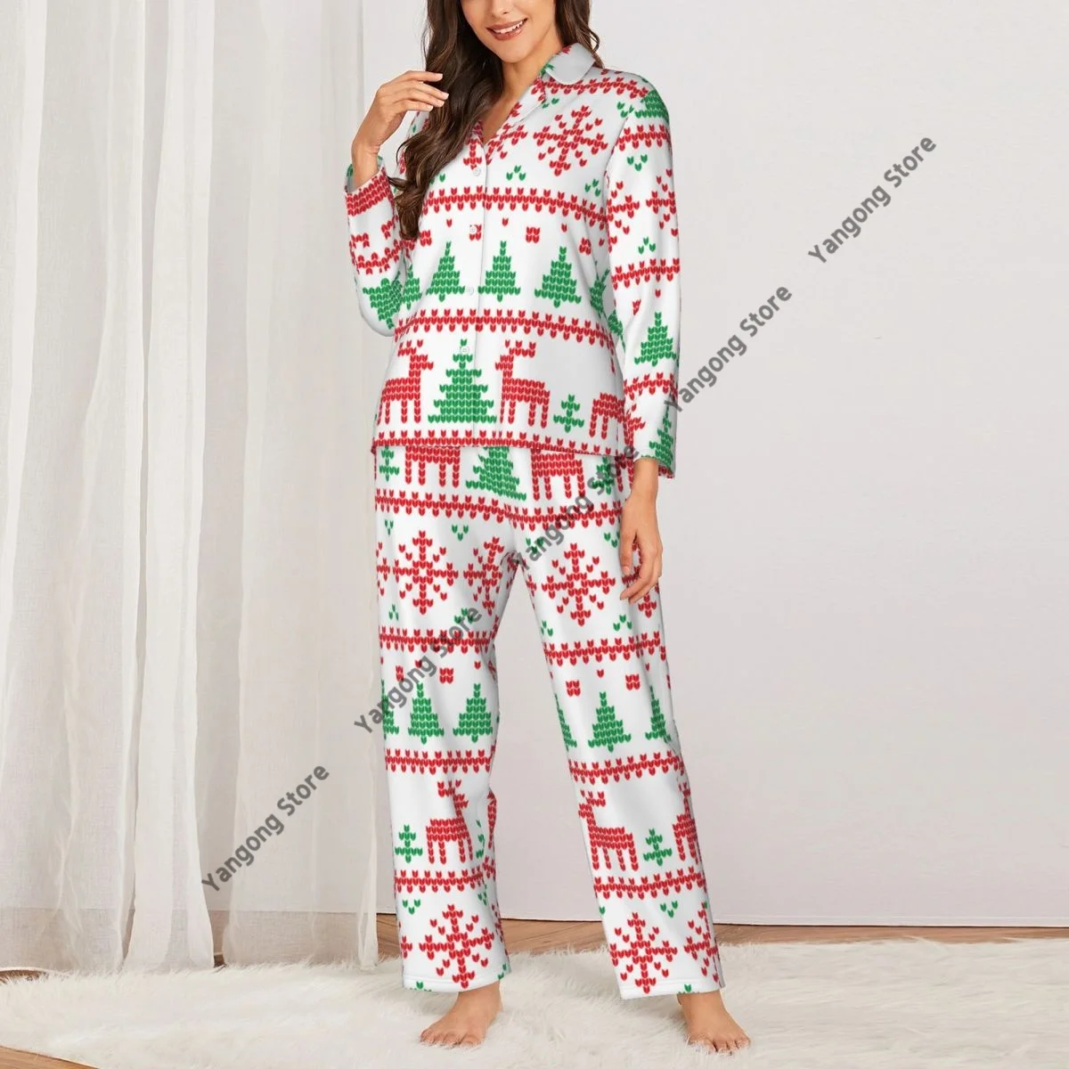 Весенне-осенние брюки с длинными рукавами пижамный комплект одежды для дома