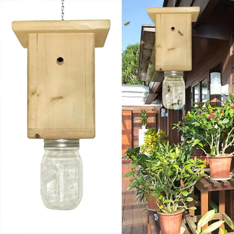 

Wood Bee Trap Reusable Wood Bee Trap For Outside Natural Wood Cabin Style Carpenter Bee Hive Trap For Patio Yard And Garden