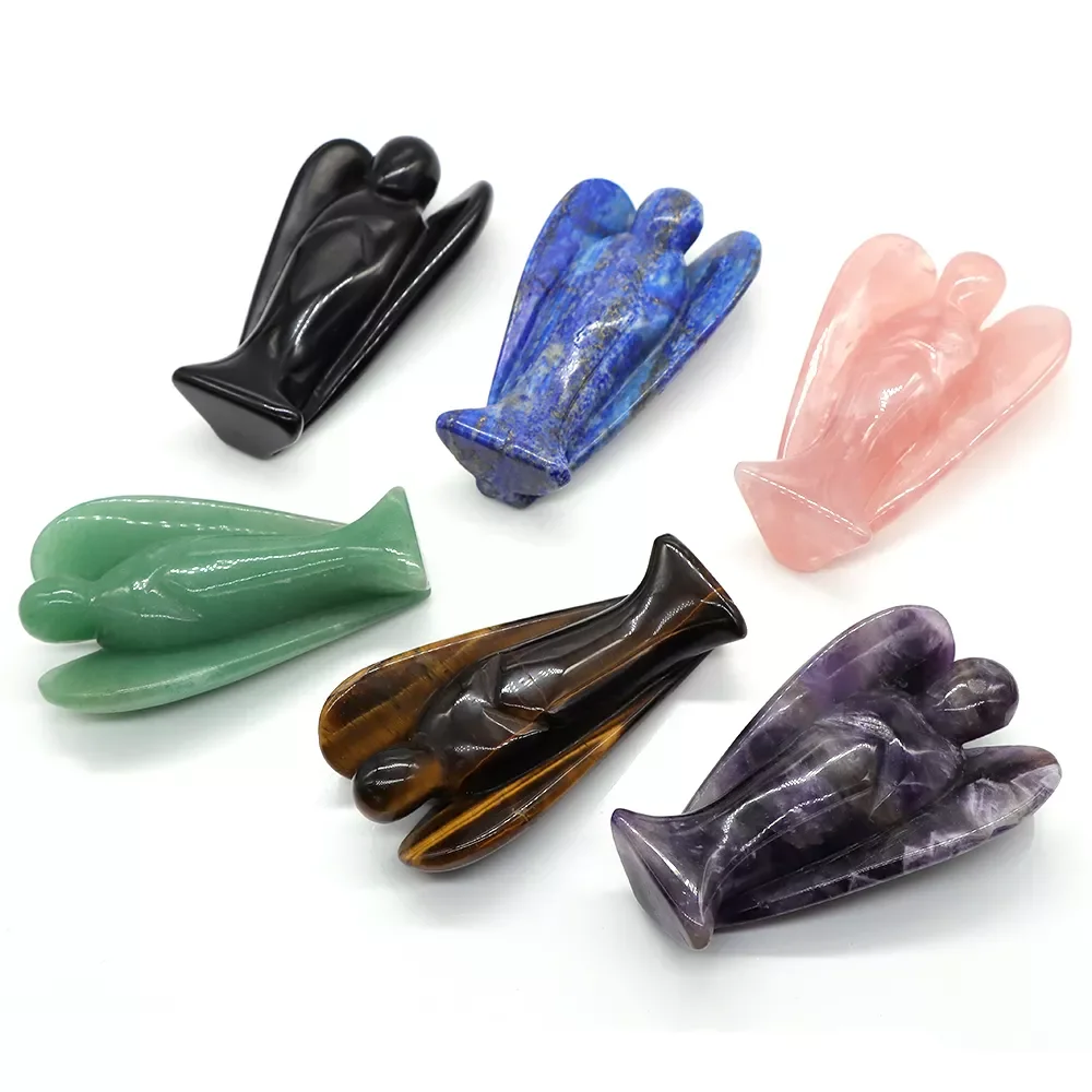 

4" Guardian Angel Statue Natural Crystal Amethyst Rose Quartz Healing Figurine Craft Home Decor Stone Gem Ornaments Gift