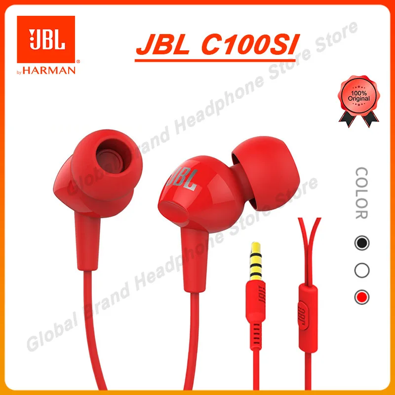 

100% Original JBL C100Si 3.5mm Wired Headphones Stereo Subwoofer Music Sports earphone Hands Free Calling with Mic headset