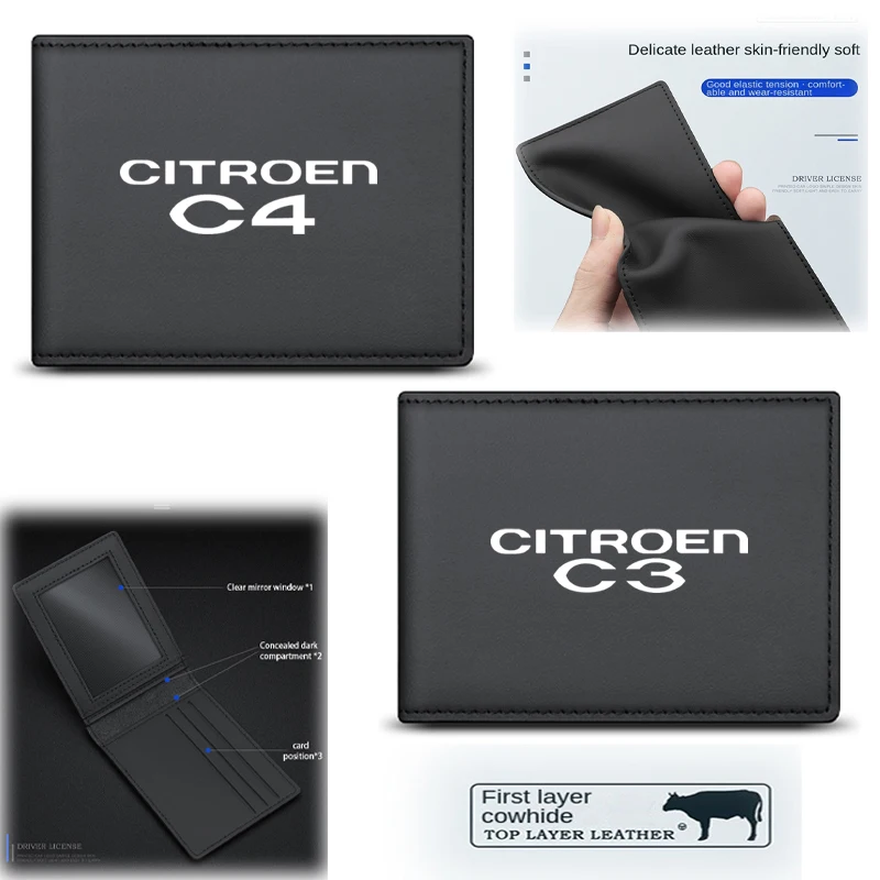 

1PC Top Layer Cowhide Driver's License Sleeve Card Holder For Citroen C1 C2 C3 C4 C5 C4L C6 C8 Berlingo C-ELYSEE Car Accessories
