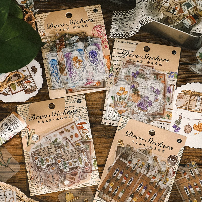 

40pcs Stickers Set Vintage Flower Plant Stickers Retro Butterfly Mushroom Decals Antique Natural Decorative Stickers For Diy Art