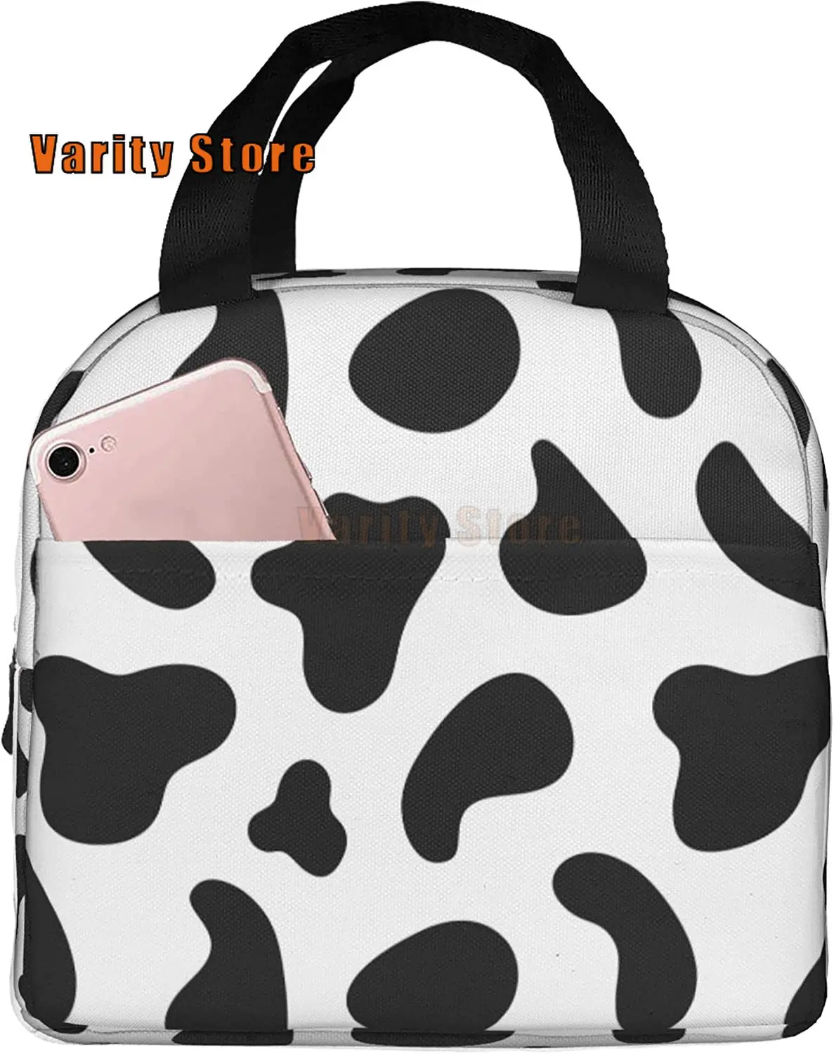 

Canesert Lunch Bag With Pocket For Teen Cute Cow Skin Insulated Lunch Box Cooler Thermal Waterproof Reusable Tote Bag