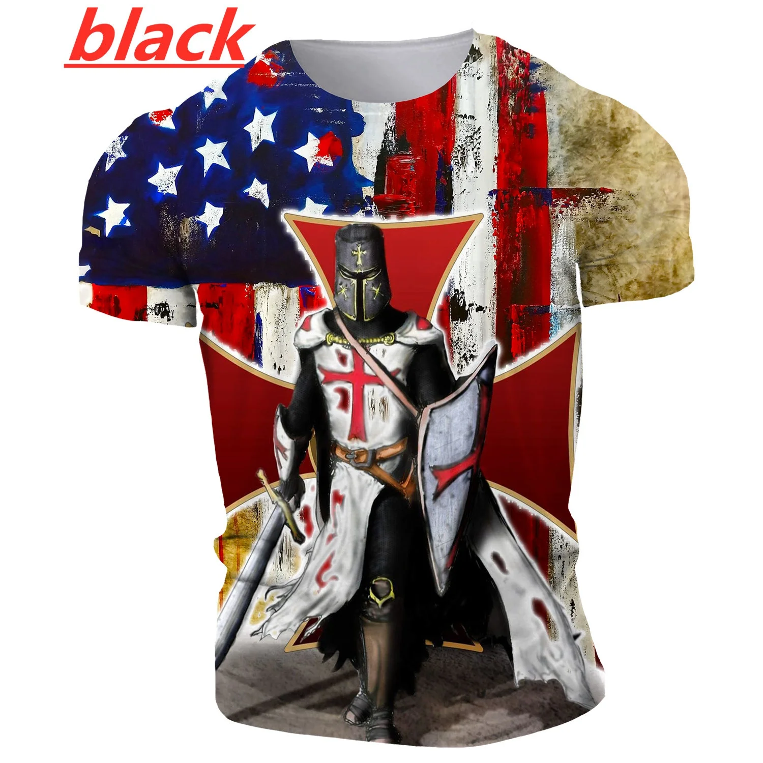 

Fashion Knights Templar 3D Print T Shirt Sacred Cross Pattern T-shirt Men's Casual T-shirt Personality T-shirt Funny T Shirt