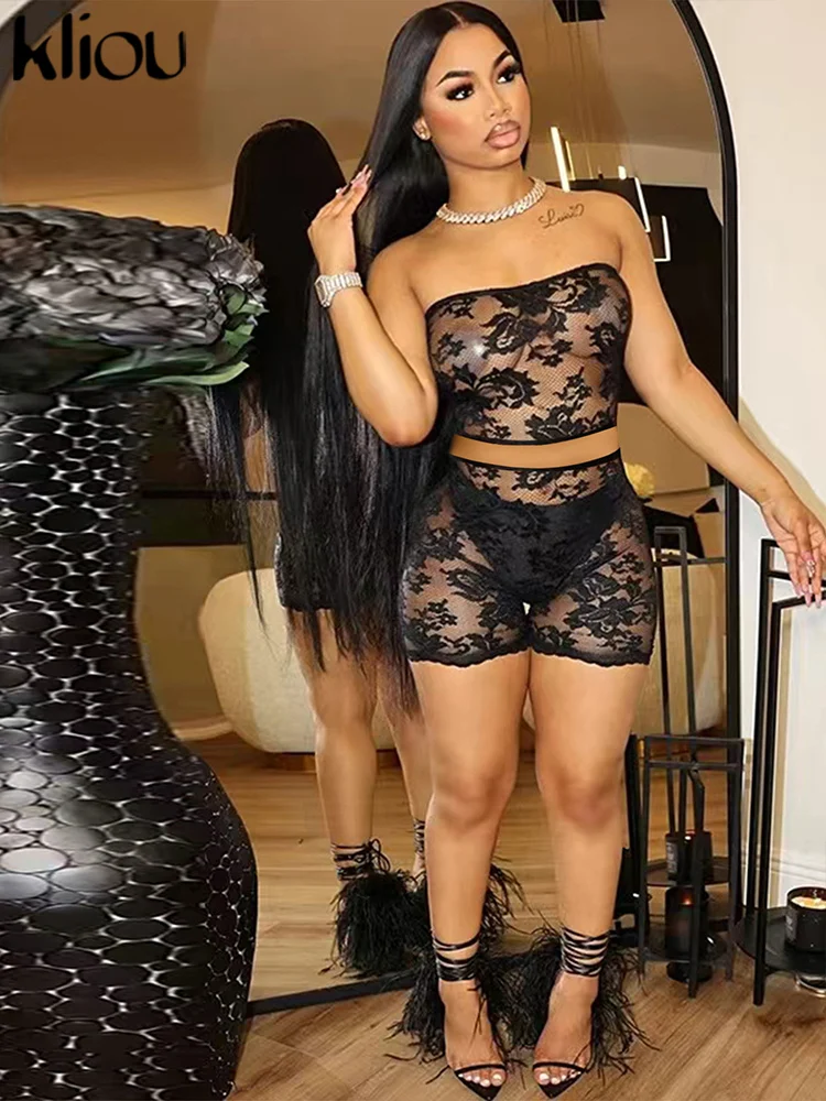 Женский Кружевной Костюм-двойка без бретелек и шорт