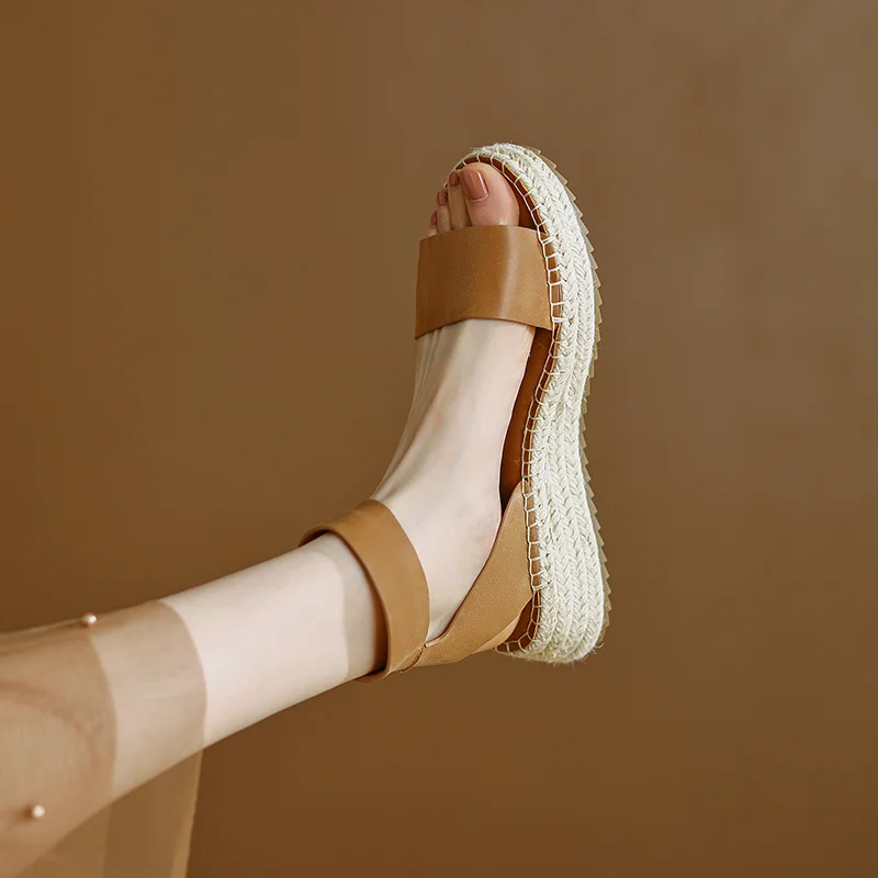 

Женские дизайнерские сандалии на танкетке, летние женские сандалии из воловьей кожи с ремешком и пряжкой, эспадрильи из конопли, гладиаторская обувь, 2022