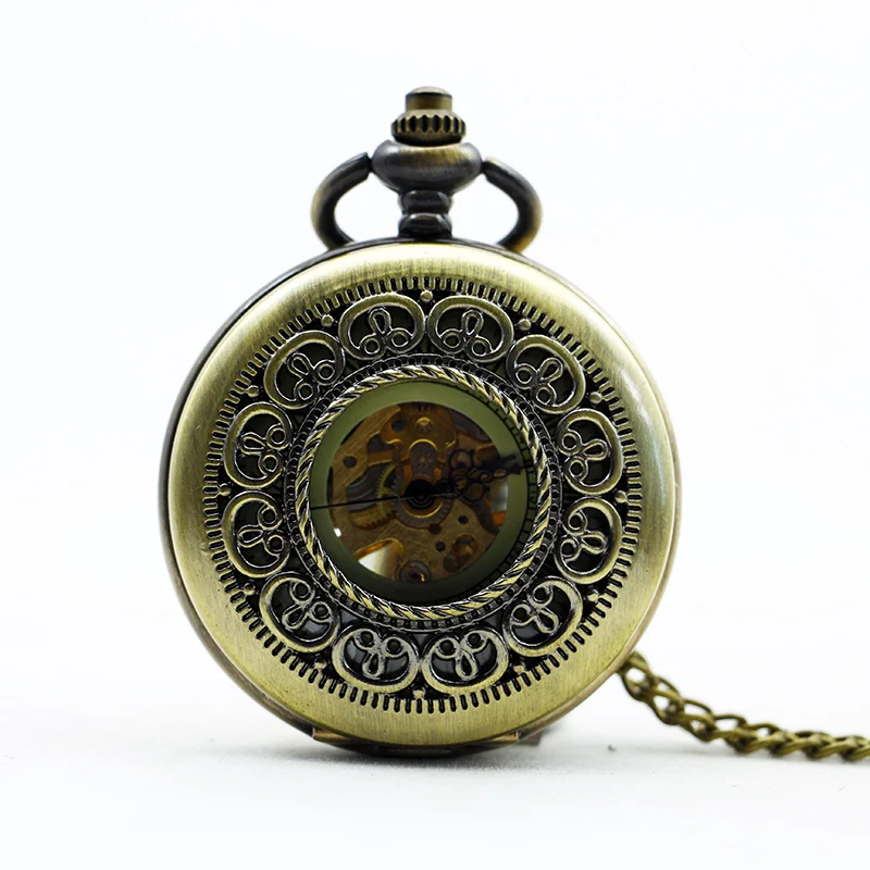 Vintage Pattern Mechanical Pocket Watch Roman Numeral Display Belt Chain Pendant Clock Men's Ladies Student Gifts