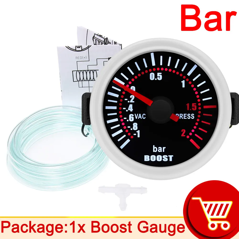 

HD 52 мм турбо Boost Gauge -1-2 бар автомобильный указатель линзы дыма комплект 1-30 фунтов на квадратный дюйм датчик давления воды универсальный тахометр