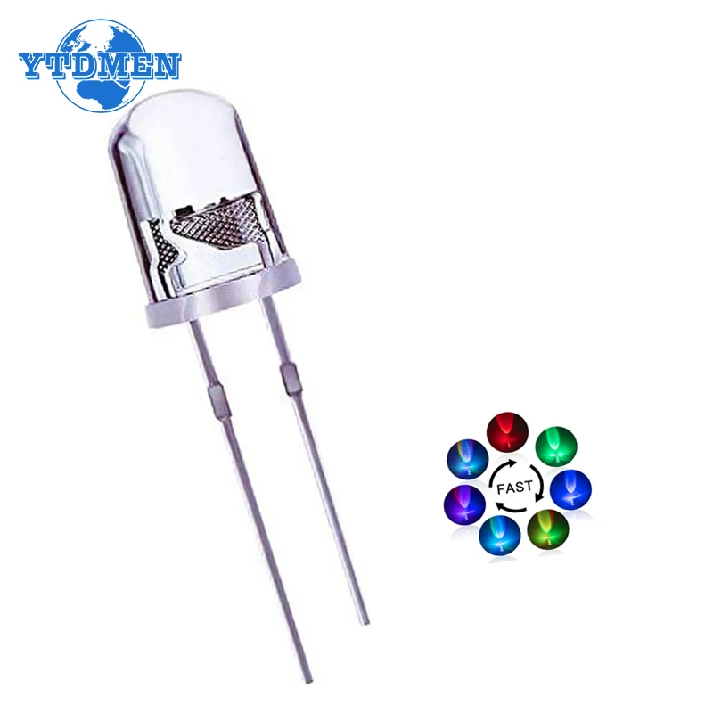 

100PCS 5mm LED Diode Multicolor Slow/Fast Flashing Blinking Light Emitting Diodes 2 Pins Clear Round Lens Electronic kit