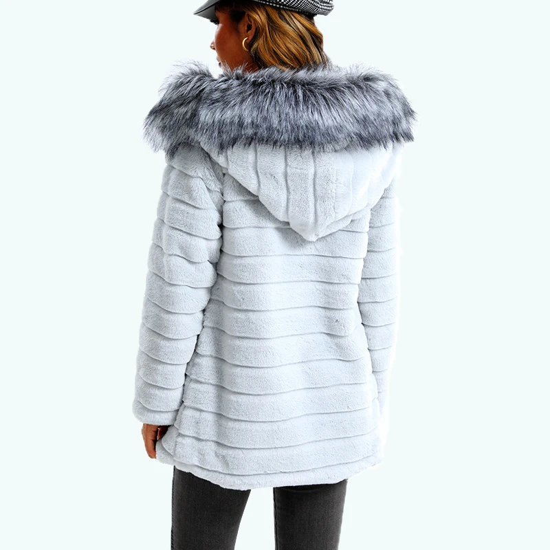 Elegant Long Faux Fur Coat Women 2022 Autumn Winter Thick Warm Soft Fleece Jacket Female Pocket Zipper Coat Hooded Outerwear
