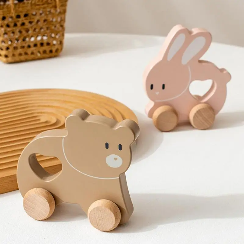 

Wooden Rabbit/Bear Toy Wooden Rabbit/Bear Toy On Wheels Wooden Toddler Toy Educational Eco-Friendly Toddler Toys Children's Toy