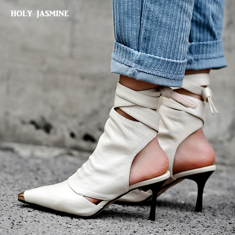 New Pointed Toe Slingback Ankle Boots Brown Slingback Strappy Breathable Cool Boots High Heels Sexy Ladies Dress Women'S Boots