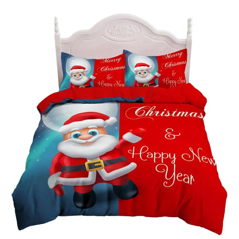 

Красное рождественское постельное белье с Санта-Клаусом, снеговиком, двойным король, набор постельного белья из микрофибры, мультяшное оде...