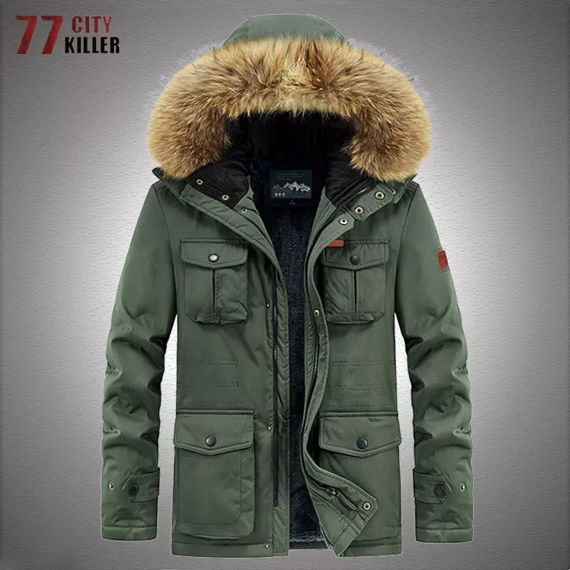 2022NEW Parkas Men Winter Thick Wool Liner Windbreaker Hooded Jacket Coats Mens Outdoor Multi-pocket Tactical Jackets Size 8XL