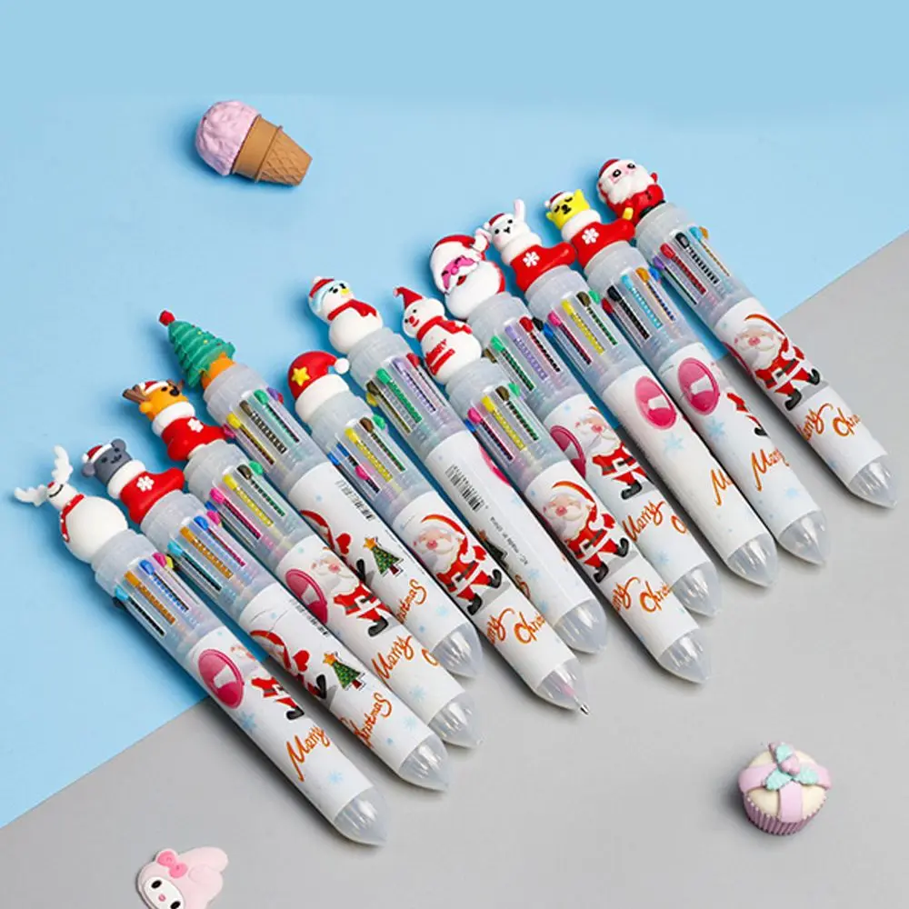 

1PC Cartoon 10 Color Pen Santa Claus Xmas Tree Deer Ballpoint Pen Elementary School Gifts Stationery Merry Christmas Decor