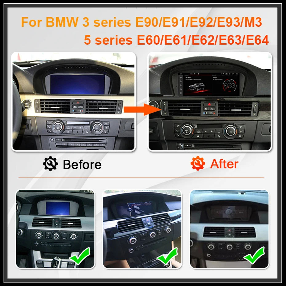 Беспроводная Автомагнитола CarPlay Android 12 GPS мультимедиа для BMW Series 3 5 E60 E61 E63 E64 M6 E90 E91