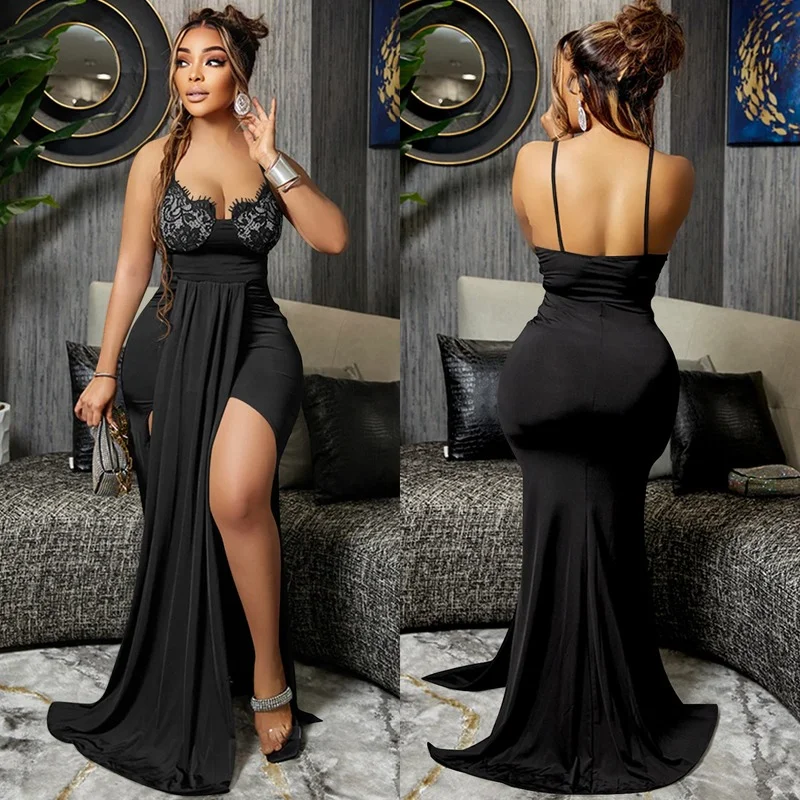 

Женское платье Летнее сексуальное кружевное приталенное плиссированное платье с разрезом и высокой талией женское модное асимметричное п...