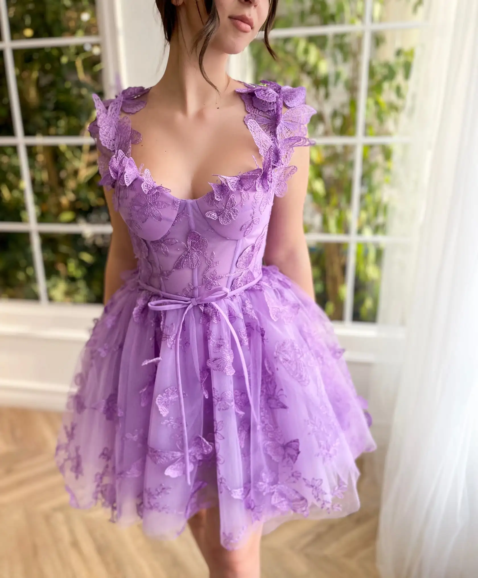 

Vintage 3D Butterfflies Cocktail Hoco Dresses for Teens Girls Mini Lavender Tulle Party Gowns Puffy abito cerimonia donna 2023