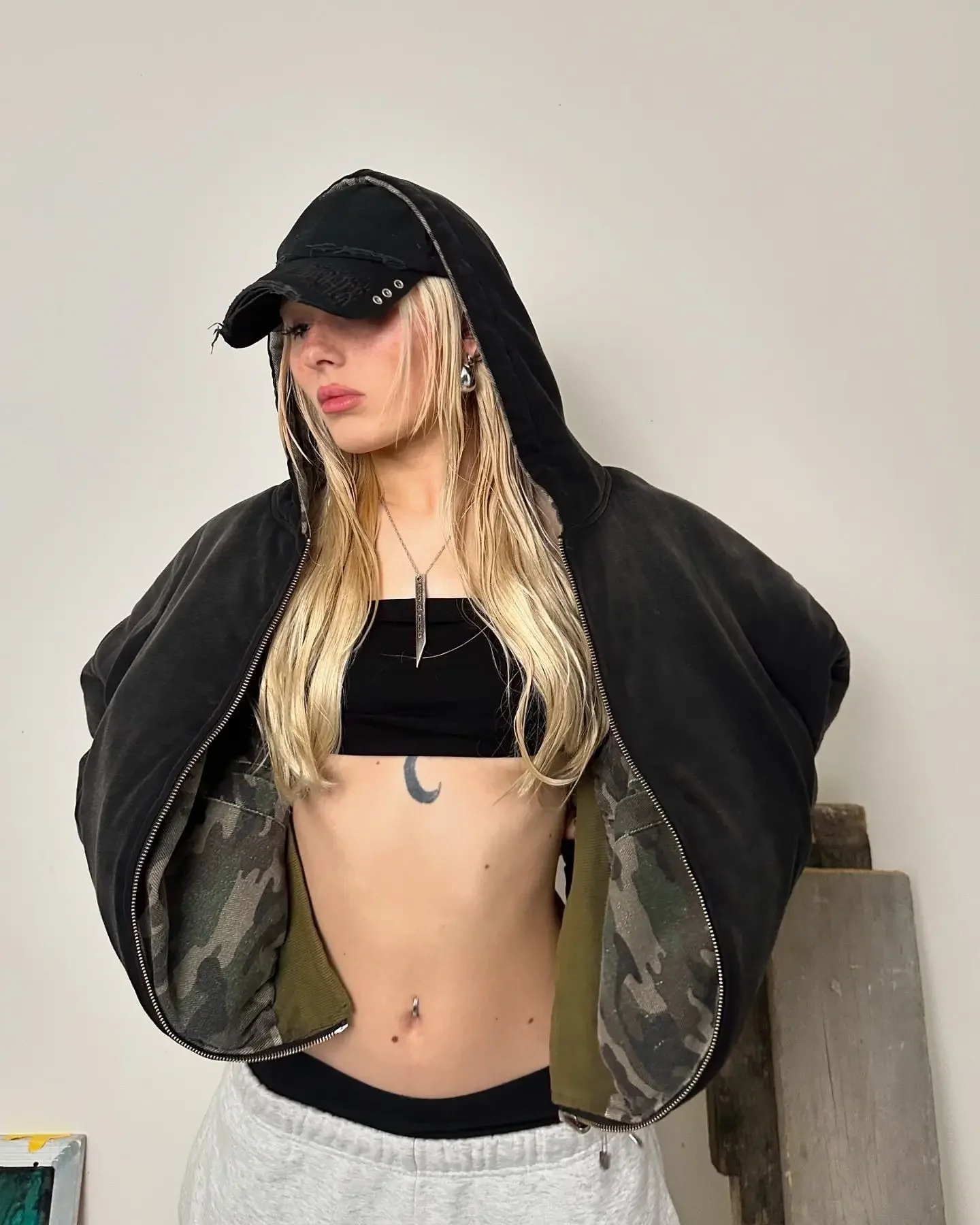 Камуфляжная двусторонняя плюшевая толстовка Y2K Harajuku