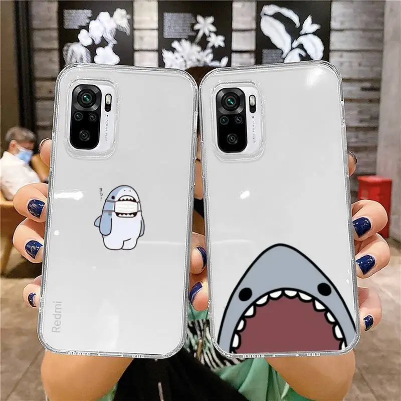 

cute shark Phone Case Transparent for Xiaomi mi 10T Poco F3 X3 M3 Redmi Note 11 8 9 9S 10 Pro