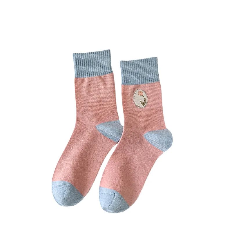 

Flowers Cartoon Cute Tube Socks Powder Blue Socks