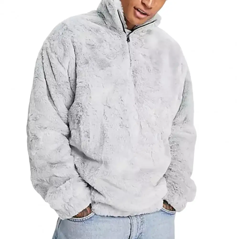 

Winter Sweatshirt Men Loose Solid Color Long Sleeves High Collar Plush Keep Warm Pullover Thin Autumn Sweatshirt Men