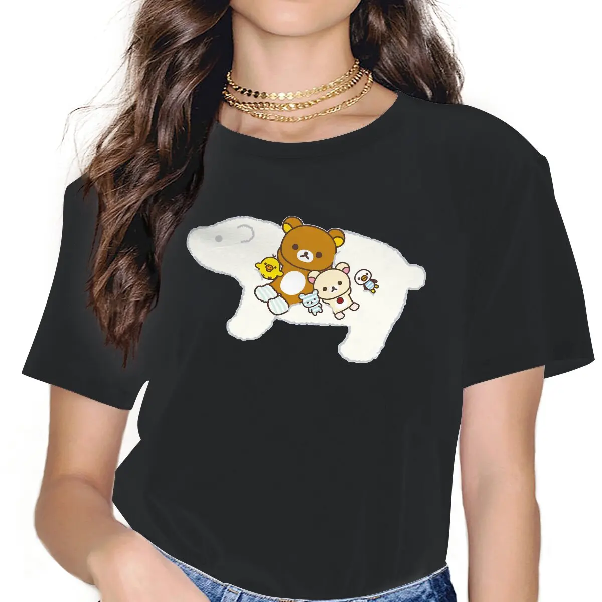 

Lazy Day Women T Shirt Rilakkuma Humor Tee Shirt Short Sleeve Crew Neck T-Shirt Pure Cotton Summer Clothes