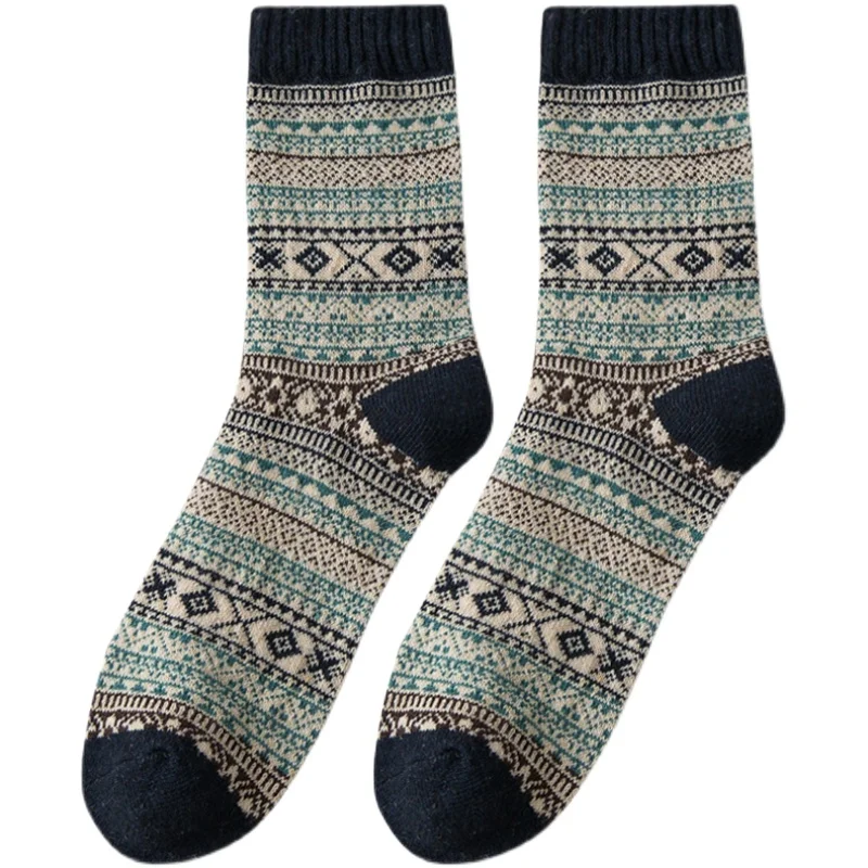 5/10 pairs of vintage ethnic thick socks for men in autumn and winter, medium stockings, fashion, versatile sheep, warm knitting