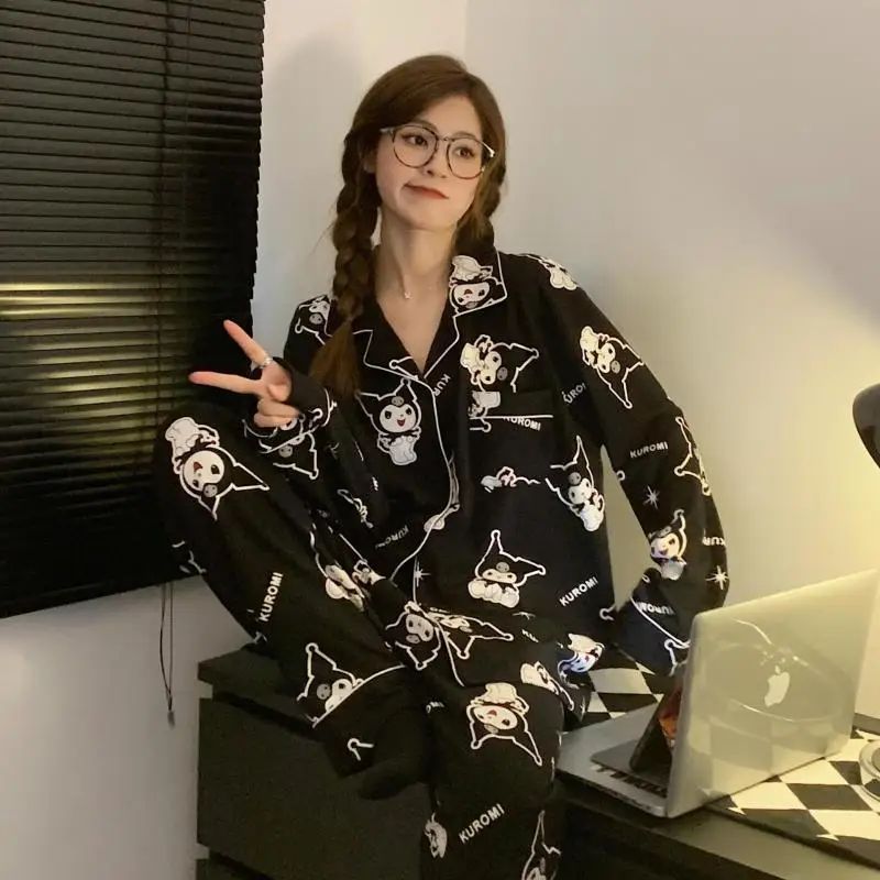 

Kawaii Sanrioed Kuromi My Meldoy Cinnmoroall Мультяшные высококачественные пижамы женские Ins студенческие спортивные костюмы с длинными рукавами