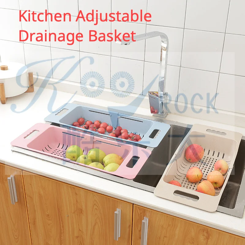 

Household kitchen washes fruits and vegetables with a retractable drainage basket adjustable telescopic shelf baskets